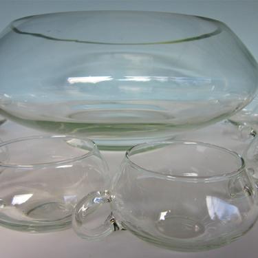 Mid-Century Modern Riekes Crisa Moderno Italian Hand-Blown Punch Bowl with Ladel and 12 Glasses - Glorious! 