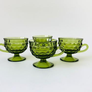 Vintage Green Coupe Glasses / Set of 4 / Whitehall Indiana Glass 