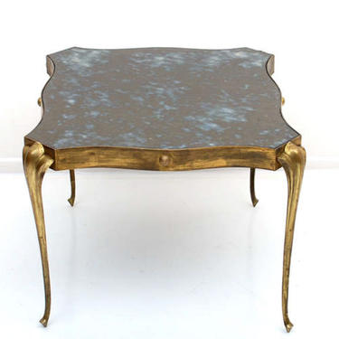 Style Arturo Pani Elegant Eglomise Side Table in Brass Modern Regency Mexico 1950s 