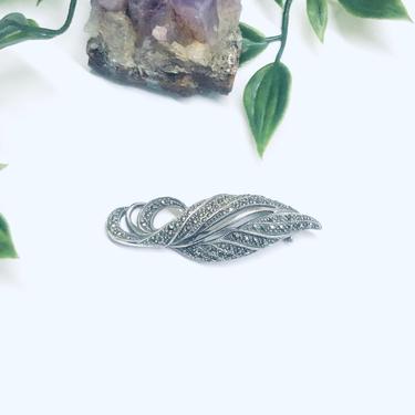 Vintage Silver and Marcasite Brooch, Vintage Silver Pin, Marcasite Jewelry, Swirl Design Brooch 