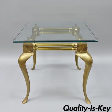 Vtg Brass &amp; Glass Queen Anne Accent Square Side Lamp Table attrib. Mastercraft