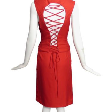 GIANNI VERSACE-NWT Red Lace-up Silk 2pc Ensemble, Size-8
