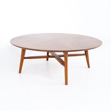 Merton Gershun for American of Martinsville Style Mid Century X Base Round Walnut Coffee Table - mcm 