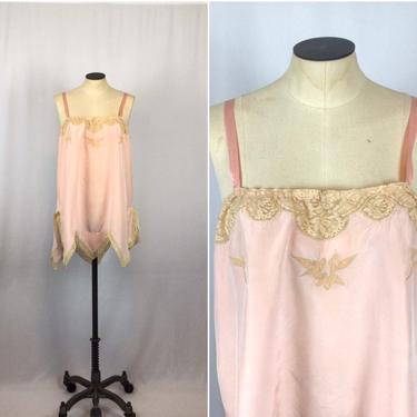 Vintage 20s silk step in | Vintage pink embroidered lace silk chemise | 1920s embroidered chemisette 