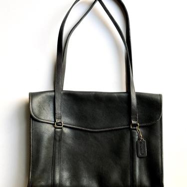 Vintage Coach NYC Black Leather 5190 Envelope Portfolio Large Tote Handbag 