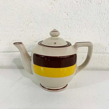Vintage Teapot Coffee Server 1970s 70s Stonecrest Rainbow 1004 T Made in Korea Tea Pot Yellow Brown Stripes Ceramic Striped 