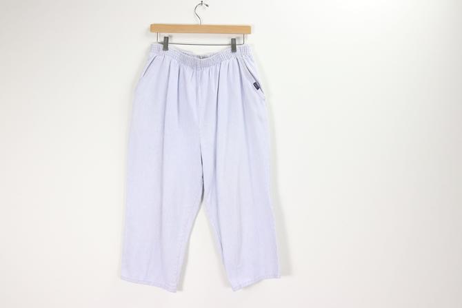Vintage Railroad Stripe Capris / 90's CHIC Denim Cropped Pants / High Waist Trousers / Sz M/L 