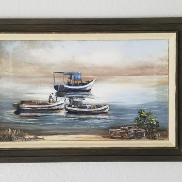 1970 Ruigley Fishers Ocean Landscape Painting . 