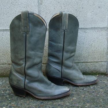 Frye Cowboy Boots Vintage 1970s Distressed Gray Leather size Men's 8 1/2 D 