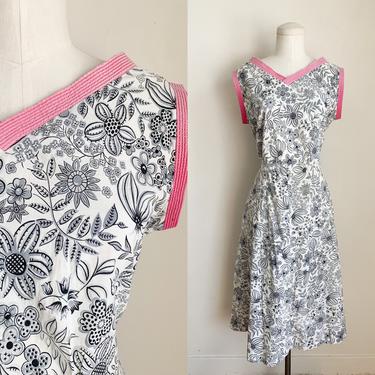 Vintage 1950s Black & White Floral Sundress / S (as is) 