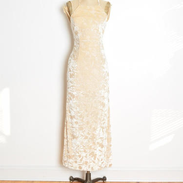 vintage 90s Y2K dress cream burnout velvet backless prom evening gown maxi XS clothing 