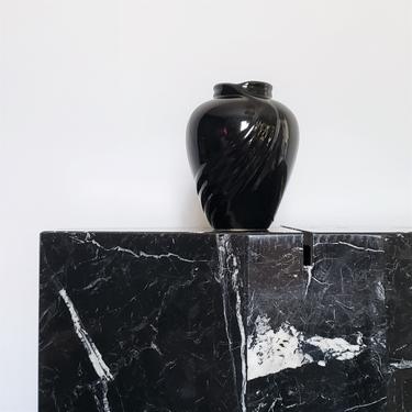 Vintage Black Ceramic Vase FREE SHIPPING! 80s Art Deco Pottery, Postmodern Swirl Ribbon Home Decor, Royal Haeger/McCoy Style 