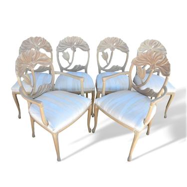 Set of 6 Italian Art Nouveau Style Carved Dining Chairs 