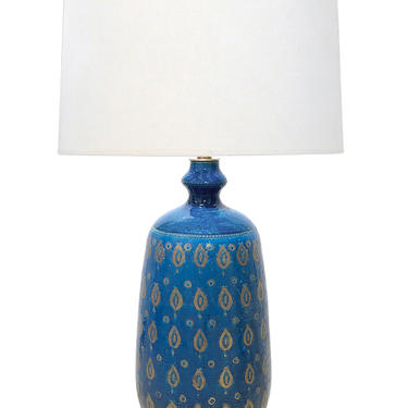 Large 1960's Bitossi Pottery Cerulean-glazed Lamp with Gilt Decoration