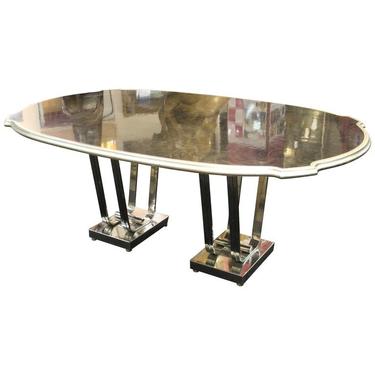 Art Deco Style Dining Table with Silver Border and Chromed Base