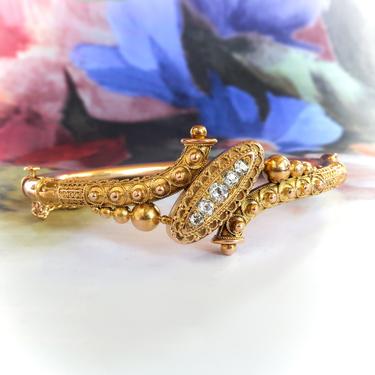 Antique Victorian Diamond Bracelet Circa 1880's .35ct t.w. Old European Cut Hinged Cuff Bracelet 14k Yellow Gold 6&amp;quot; Inch Wrist 