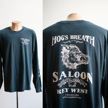 Vintage 1990s Key West Tshirt / Vintage Hogs Breath Saloon Tshirt / Vintage 90s Longsleeve Tee / Key West Longsleeve Biker Tshirt XL 
