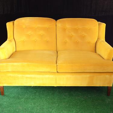 vintage yellow velvet loveseat/couch/sofa 