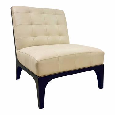 Global Views Modern Tufted Cream Leather Slipper Chair