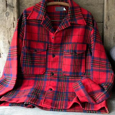 1950s Red Tartan Plaid Wool Flannel Shirt Jacket Pendleton XX Large 