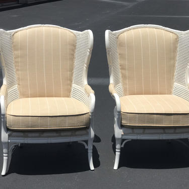 Pair of vintage faux bamboo wing chairs 