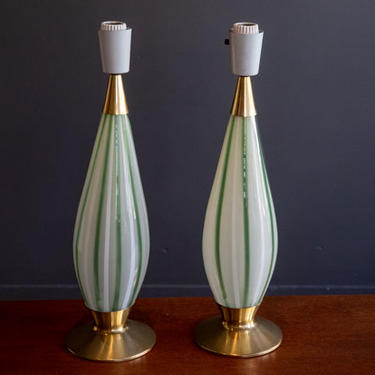 Pair of Lightolier Brass Glass Table Lamps
