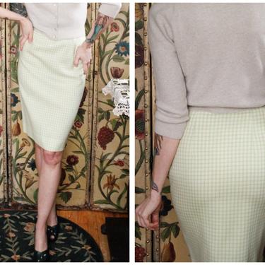 1950s Skirt // Green & Ivory Plaid Wool Skirt // vintage James Kenrob 50s skirt 