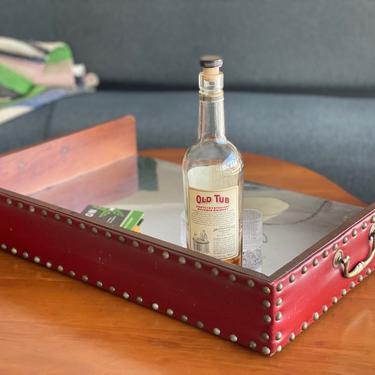 Antique Red Leather Serving Tray 