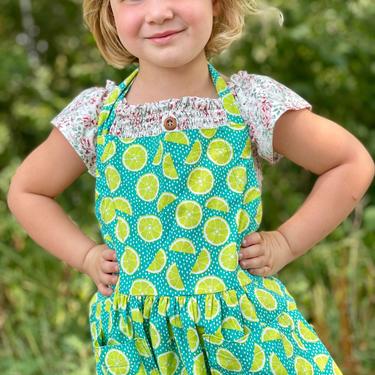 Little Girl's Adjustable Apron | Kitchen Apron | Play Apron | Toddler Apron with Pockets | Fruit | Citrus | Blue | Craft Apron | Gardening 