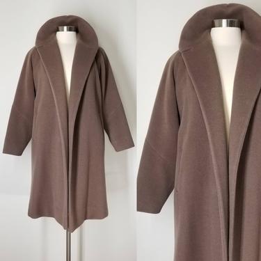Vintage 60s Latte Brown Wool Coat ~ Petite Small ~ Open Front 3/4 Length Flyaway Winter Jacket ~ Neutral Vintage Plush-a-Rama Wool Overcoat 