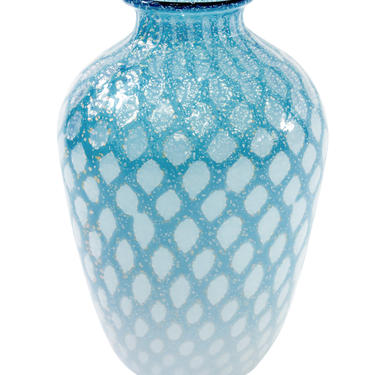 Giulio Radi Handblown Pale Blue Glass Vase with Silver Foil Design 1950 - SOLD