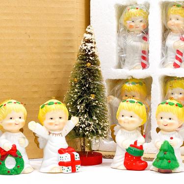 VINTAGE: 12pc Cherub Angel Ornament Set in Box - Bisque Porcelain - Lot Of 12 - Christmas Holiday Xmas - SKU 26-27-E-00030862 