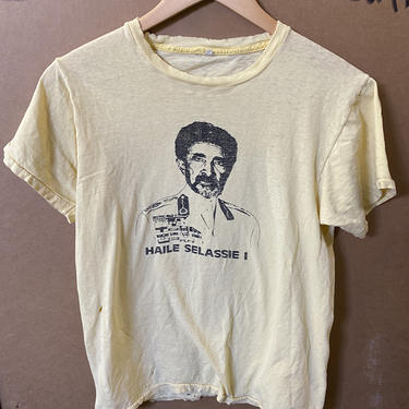 Vintage 80 King of Ethiopia Rasta Punk Reggae Graphic Tee t-shirt tattered thrashed 3816 