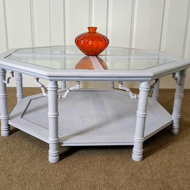 Gray coffee table with glass and bronze details / rattan/ octagonal coffee table by Unique