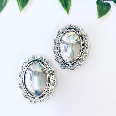 Vintage Earrings, Silver Earrings, Concho Earrings, Unique Jewelry, Clip On Earrings, Large Earrings, Taxco Jewelry, Taxco Earrings, 925 