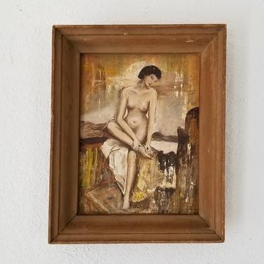 Vintage 1960s Nude Woman Acrylic Painting. 
