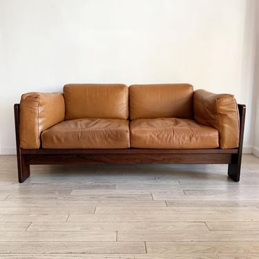 1973 Rosewood and Cognac Leather Tobia Scarpa for Knoll &quot;Bastiano&quot; Sofa