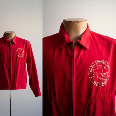 Vintage 1960s BSA Jacket / Vintage Red Boy Scouts Zip Up Jacket / Central Indiana Scout Camp Jacket / Vintage Camp Jacket XS 