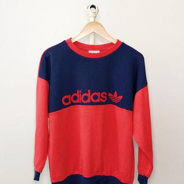 Vintage Adidas Red and Navy Sweatshirt - Medium