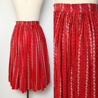 Vintage 1950s Full Skirt 50s Cotton Red and White Gathered 