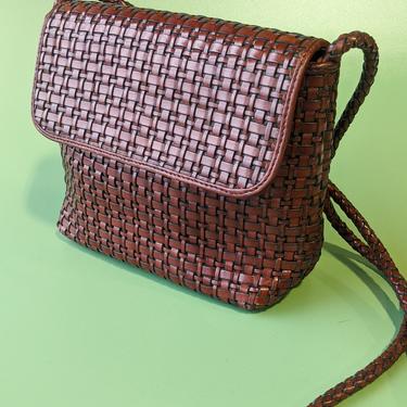 Brown Woven Leather Crossbody Bag