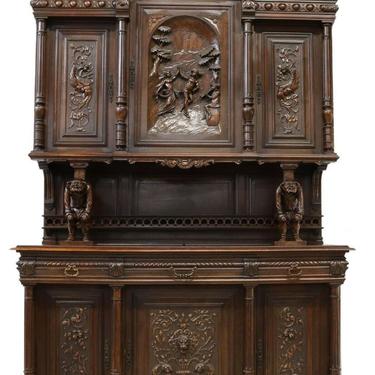 Sideboard, French Renaissance Revival Carved Walnut, 1800's,