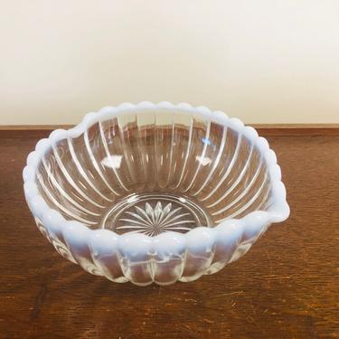 Vintage Fenton Glass White and Clear Heart Shaped Dish, Depression Glass 