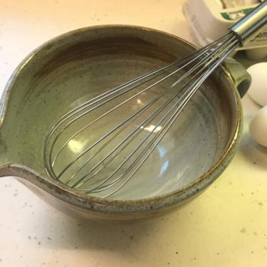 handmade batter bowl, batter bowl with handle, ceramic batter bowl, stoneware, rustic, coastal, minimalist, modern by altheaspottery