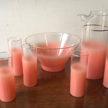 Vintage Blendo Pink Frosted Glassware Set