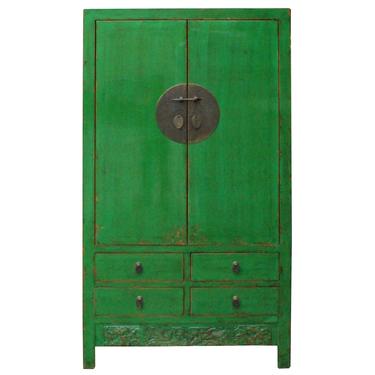 Chinese Distressed Emerald Green Tall Wedding Armoire Wardrobe TV Cabinet cs4905S
