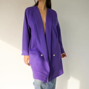 Vintage 80s GENNY Purple Wool Broad Shoulder Drop Lapel Double Breasted Jacket | Made in Italy | 1980s Designer, Versace, Boho, Duster Coat 