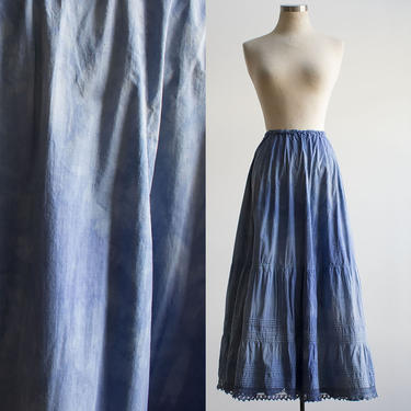 Indigo Dyed Edwardian Skirt / Blue Cotton Antique Skirt / Antique Underskirt / A line Long Skirt / Long Vintage Skirt / Antique Lace Skirt 