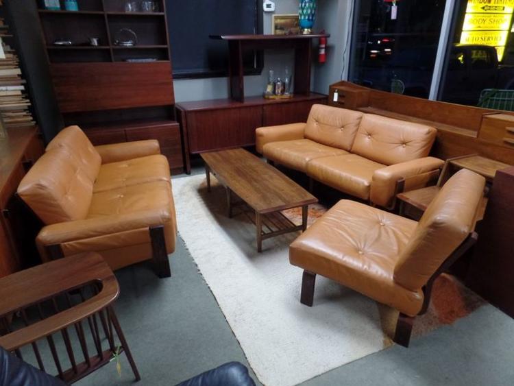 Danish Modern five piece rosewood and leather modular sectional
