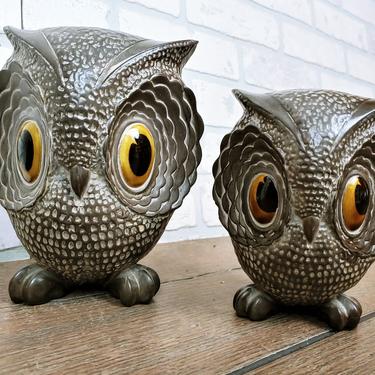 Set of Freeman & McFarline Brown Ceramic Owls 